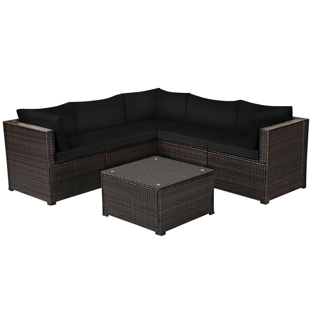 6 Pieces Patio Rattan Furniture Set Sectional Cushioned Sofa Deck